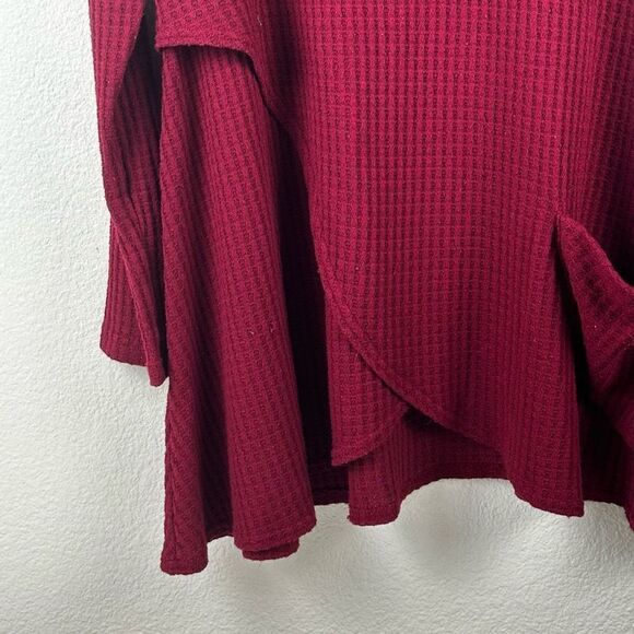 Sympli Womens Size 10 Waffleknit Cowlneck Sweater Burgundy Red Tunic Layered Hem - Picture 4 of 11